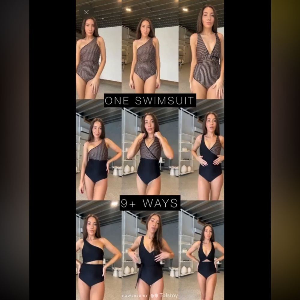Striped Twist-Front High-Waist Bikini - Black & Tan - Picture 5 of 5